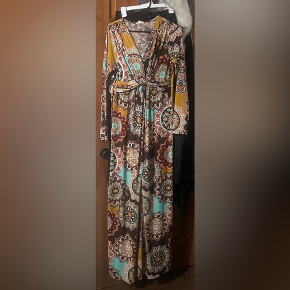 Sweet Lovely By Jen Dresses & Skirts - Sweet Love Floral Bohemian Maxi Dress in Turquoise, Mustard & Brown